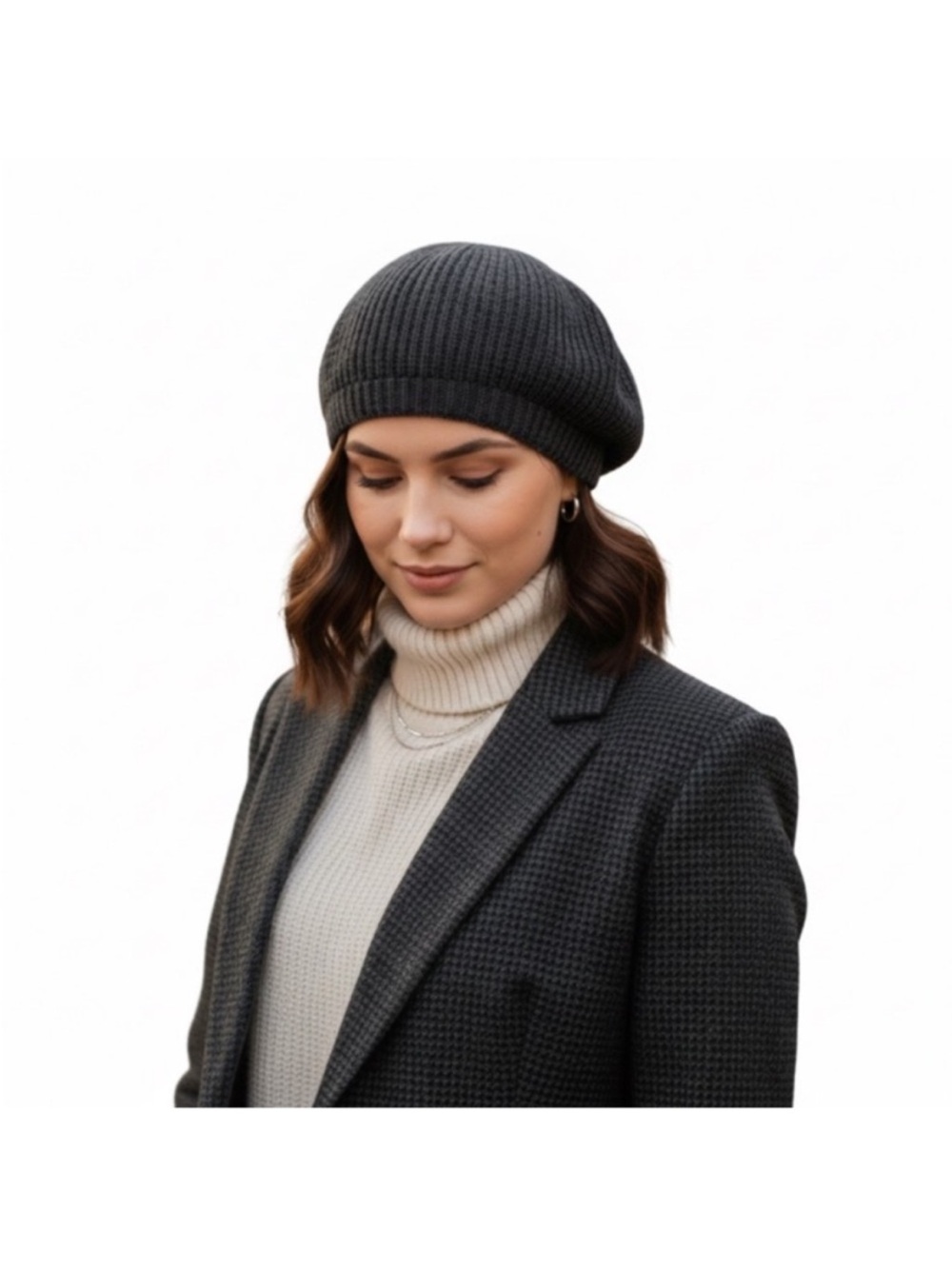 Paper Label Merino Wool Beret Grey New